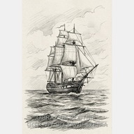 Statek żaglowiec żaglowy na oceanie szkic ołówek obraz na plótnie 55x80
