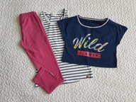 Cool Club bluzka paski i granat nowa różowe legginsy roz 140