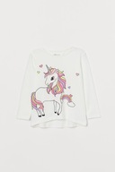 H&M Bawełniany top z nadrukiem jednorożec unicorn 134/140 biały