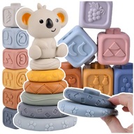 MIĘKKIE KREATYWNE KLOCKI SENSORYCZNE ZWIERZĄTKA 13 EL DLA NIEMOWLĄT GRYZAK