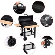 GRILL WĘGLOWY OGRODOWY Z DWOMA RUSZTAMI I PÓŁKAMI POPIELNIK STALOWA POKRYWA