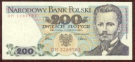 200 zł. 1986 r. ser. DM UNC b. rzadka seria - PIĘKNY !!!