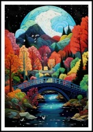 KOLOROWY PLAKAT OBRAZ A2 WIBRUJĄCY LAS JESIEŃ MOST NOC DO SALONU, PRACY ...