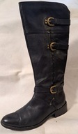 YOU KNOW - Cudne Damskie Czarne Skórzane Kozaki z Klamerkami 40,5 jak Nowe