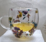 KUBEK SZKŁO TERMICZNY 3D SUSZONE KWIATY PODWÓJNE DNO SZKLANKA KWIATKI