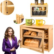 CHLEBAK DREWNIANY BAMBUSOWY DUŻY DWUPOZIOMOWY Z PÓŁKA SZAFKA DESKA