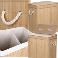 KOSZ NA PRANIE BAMBUSOWY WOLNOSTOJĄCY 2 KOMORY POKRYWA WYJMOWANY WKŁAD 100L