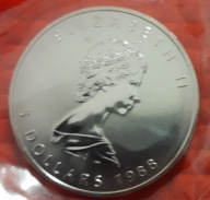 LIŚĆ KANADYJSKI MAPLE LEAF SREBRO Ag 999,9 1 OZ UNCJA / SREBRNA MONETA 1988
