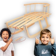 SOLIDNE SANKI DREWNIANE DLA DZIECI Z OPARCIEM I SZNURKIEM TRADYCYJNE TRWAŁE