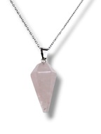 KR22 Łańcuszek+ Wisiorek/zawieszka kamienie KWARC RÓŻOWY