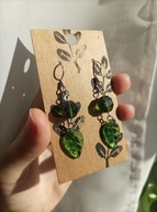 Kolczyki fairycore - zielone listki - rękodzieło, szkło, stal nierdzewna