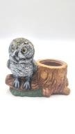 Sowa przy konarze 16 cm pojemnik z ceramiki Osłonka vintage