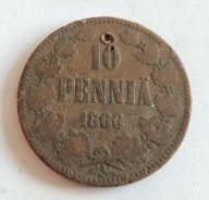moneta Finlandia pod okupacją 10 pennia 1866 car Aleksander II