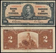 BNA - KANADA 2 Dolary Dollars 1937 R/B 2658174 # P59b # VF