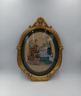 Obraz vintage rycina modowa drewniana barokowa 53cm Paryż La Mode Illustrée