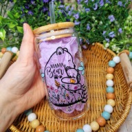 Prezent Dzień Matki Kubek Mama 500ml szklany ze słomką i pokrywką handmade