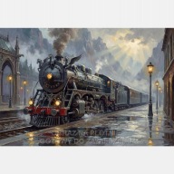 Lokomotywa pociąg w stylu gotyckim peron obraz na płótnie 55x80 olejny art