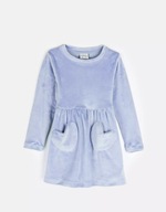 Welurowa niebieska sukienka dziewczęca – długi rękaw, ciepła, 104 (~4 lata)