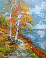 BRZOZY JESIENNE Obraz olejny 40/50 Sylwiana Herbańska