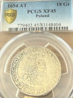 ORT Polska 18 groszy 1654 PCGS XF45