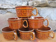 BRĄZOWA Filiżanka z uchem _WERINA KOKARDKI_Porcelit PRUSZKÓW PRL