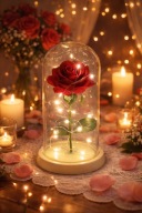 WIECZNA RÓŻA W SZKLE ŚWIECĄCA LED CZERWONA KWIAT WALENTYNKI