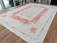 BAWEŁNIANY OBRUS BRATKI DZWONECZKI TULIPANY107x146