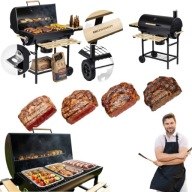 GRILL WĘGLOWY OGRODOWY BECZKA Z KOMINEM XXL PÓŁKI + TERMOMETR + POPIELNIK