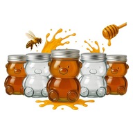 5x Słoiki szklane MIŚ 300ml z zakrętką na miód dżem przyprawy mini BUTELKI