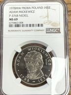 100 zł Adam Mickiewicz 1978 rok PRÓBA NIKIEL NGC MS69 MAX 3 SZTUKI UNIKAT