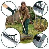AERATOR RĘCZNY WERTYKULATOR DO TRAWNIKA Z TRZONKIEM GRABIE OGRODOWE CHWASTY