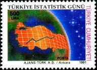 Turcja 1991 Znaczek 2923 ** obiegowe statystyka mapa kosmos