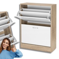 SZAFKA NA BUTY WĄSKA BIAŁA DREWNIANA ZAMYKANA UCHYLANE DRZWI Z SZUFLADĄ