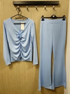 Komplet damski błękitny dzwony i bluzka, prążek r. Uni Italy !!!