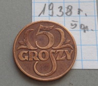 5 groszy z 1938 roku , II RP , ŁADNE