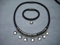 Solar komplet czarny naszyjnik choker + bransoletka kryształki