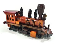 Drewniany model - parowóz rękodzieło lokomotywa kolejka czerwona wiśniowa