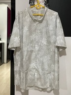 Z Koszula George hawajska szare linie białe kwiaty bawełna kieszeń duża 3XL