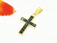 Zawieszka do łańcuszka złoty krzyżyk stal 316L czarne kryształki Z311