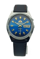 STALOWY MĘSKI ZEGAREK ORIENT AUTOMATIC 21J LATA 80-TE - NIEBIESKA TARCZA