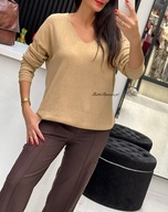 Sweter z Dekoltem V Miodowy