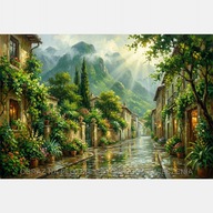 Wąska uliczka stare miasto rośliny zieleń wiosna góry obraz 58x85 słońce