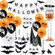 ZESTAW DEKORACJI HALLOWEEN BALONY DEKORACJE PAJĘCZYNA PAJĄKI NIETOPERZE H2