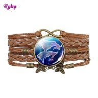 Skórzana bransoletka - Ryby - regulowana, ozdobne dodatki - 25mm