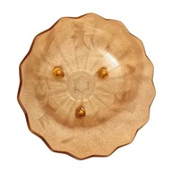 Rozalinowa miska art deco na nóżkach, z wzorem optycznym.