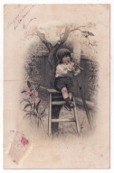 Chłopiec grający na Flecie ptak kwiaty ok.1908r. Litografia