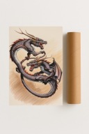 Plakat bez ramy 40x50cm Dwa Smoki Yin Yang Orient Azja Magia Design