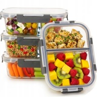 POJEMNIKI SZKLANE LUNCHBOX ZESTAW 4 SZT DWUKOMOROWE SZCZELNE NA JEDZENIE