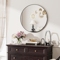 Koonmi Okrągłe Lustro Ścienne 60 cm z Aluminiową Ramą Czarne