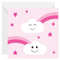 Kartka okolicznościowa Urodzinowa dla Dziecka - Chmurki, Różowe - 14x14 cm